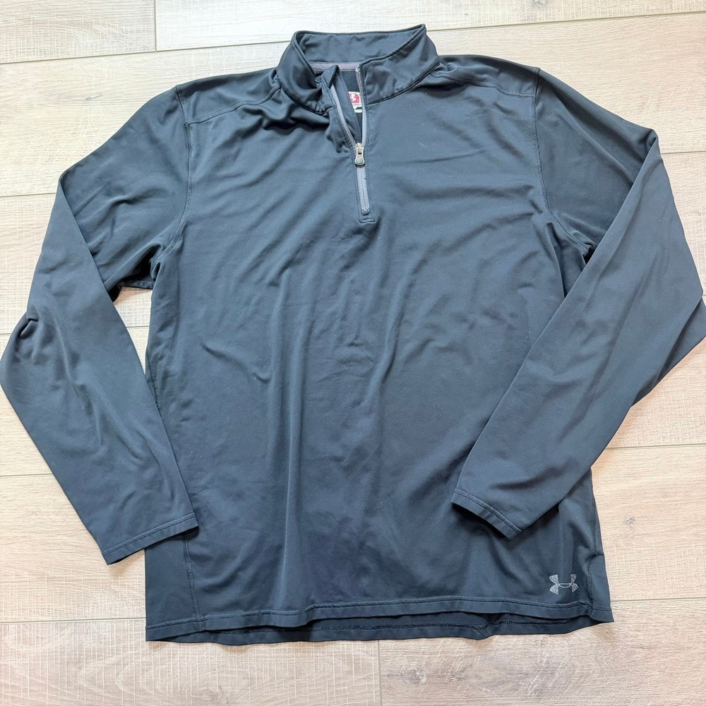 Under Armour Pullover Mens Large Black Quarter Zip Loose Fit Stretch 205381